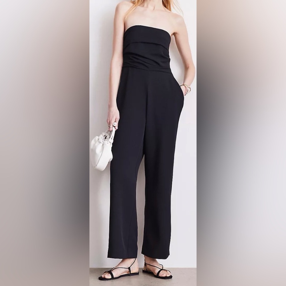 LOFT Black Strapless Wide-Leg Jumpsuit